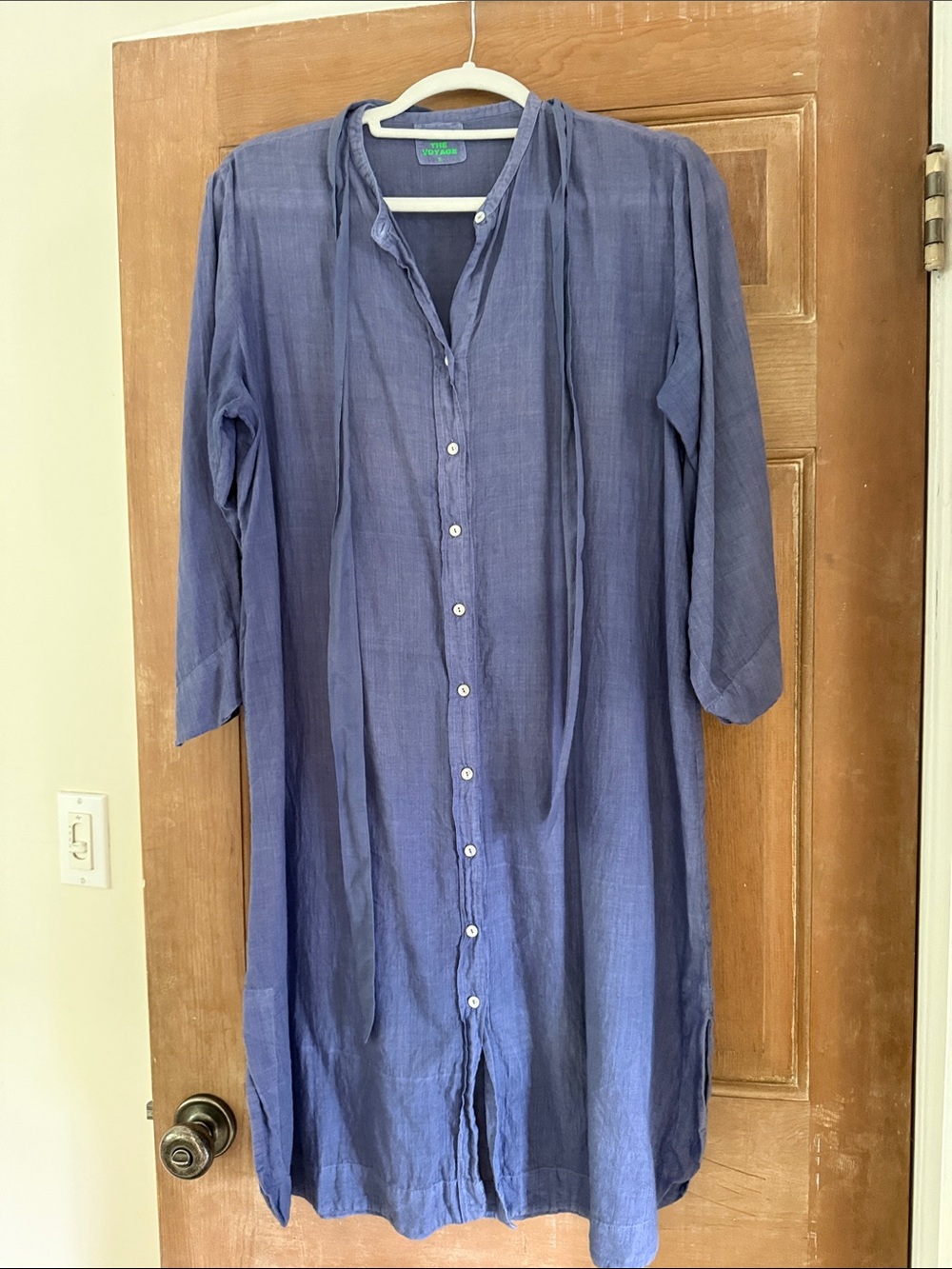 Lightweight Long-Sleeve Blue Button-Front Women's Dress